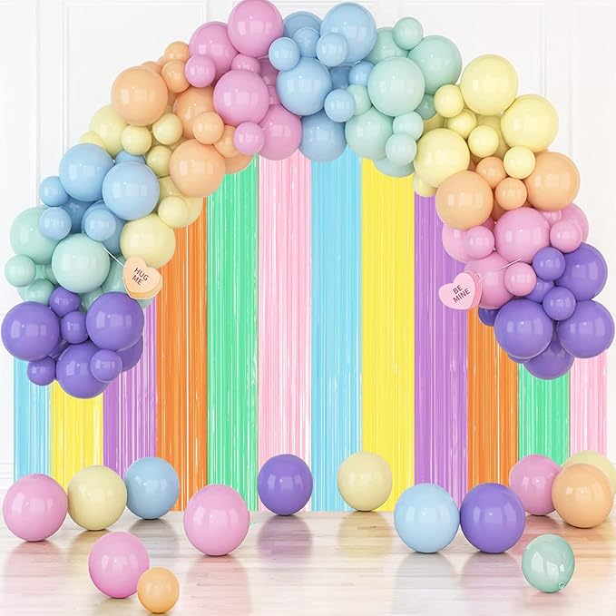 2 Pack Pastel Rainbow Foil Fringe Backdrop Curtains, Tinsel Streamers Party - Image 7