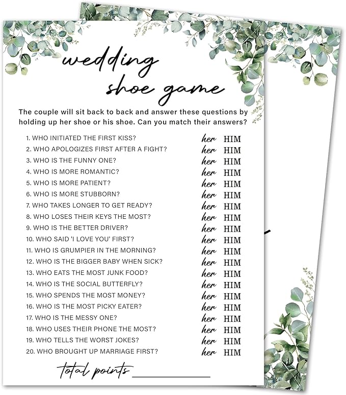 Eucalyptus Bridal Shower Game Cards by HOME