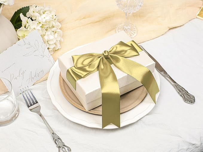 Light Gold Satin Ribbon 1-1/2 inch X Continuous 25 Yards, Single Face Polyester - Image 5