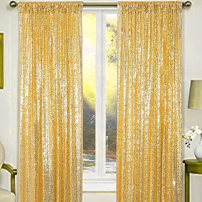 Gold Sequin Backdrop Curtains 4 Panels 2FTx8FT Glitter Gold Drapes Photo - Image 4
