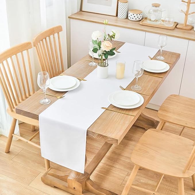 2 Pack White Table Runner 12 x 72 Inch Solid Color Farmhouse Runners Coffee - Image 2