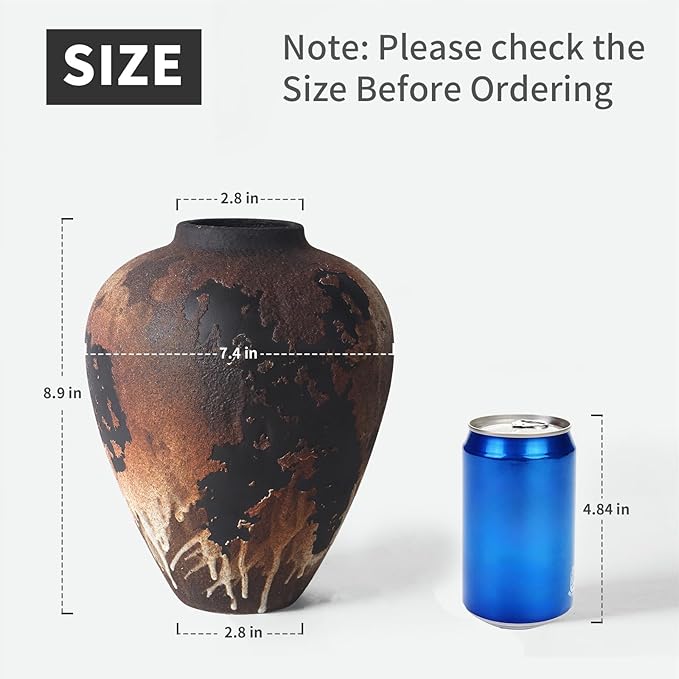 Rustic Vase for Flowers, 8.9'' Brown Farmhouse Ceramic Vases for Home Decor - Image 7