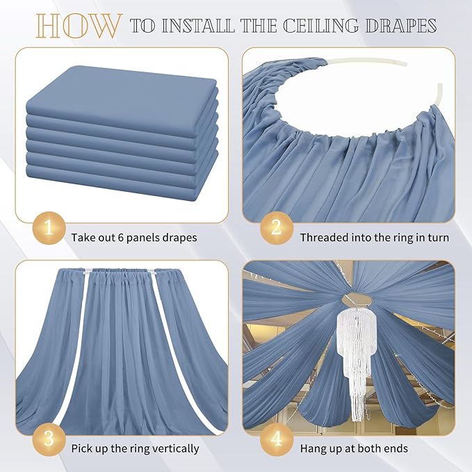 6 Panels Dusty Blue Ceiling Drapes - Image 4