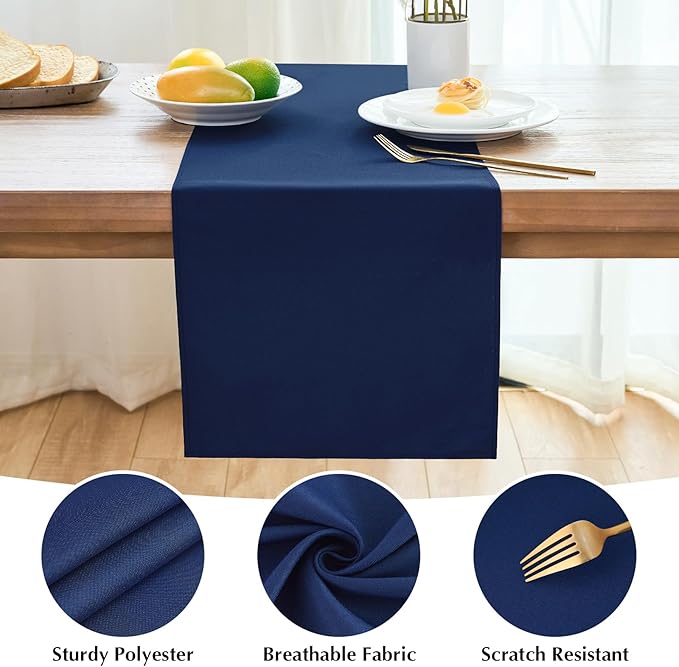 2 Pack Navy Blue Table Runner 12 x 60 Inch Solid Color Farmhouse Runners Coffee - Image 4