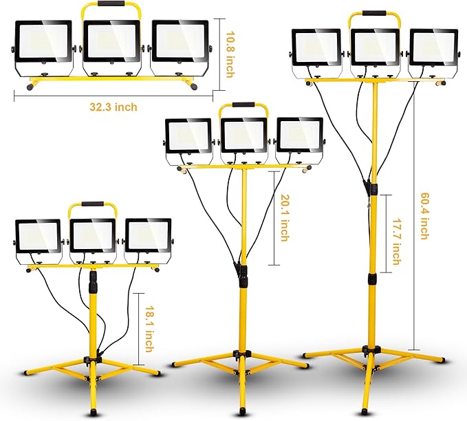 30000 Lumen Work Lights with Stand, 300W Three Head LED Work Light, Waterproof - Image 3