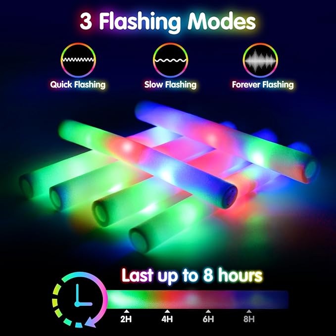 66 PCS Foam Glow Sticks, Glow In The Dark Party Supplies, Foam Light up Sticks - Image 2