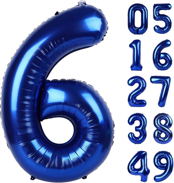 40 Inch Night Blue Mylar Foil Number 6 Birthday Balloon, Digital Balloons by Upgesy