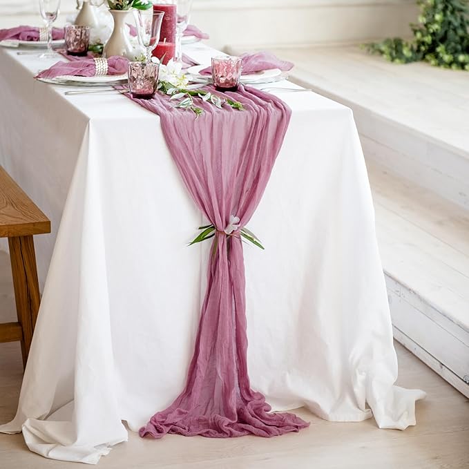 Dusty Pink Table Runner Cheesecloth 141'' Rustic Sheer Gauze Runner Farmhouse - Image 7