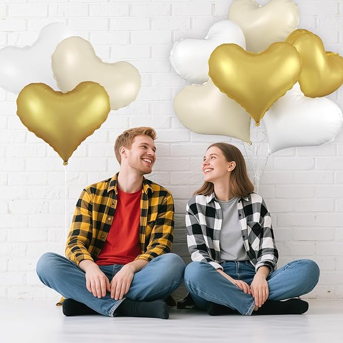 White Gold Heart Balloons, 24Inch Large Cream White Heart foil Balloon - Image 4