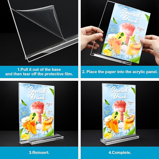 Acrylic Sign Holder 5x7, 10 Pack Clear Double Sided Table Menu Vertical Display - Image 5