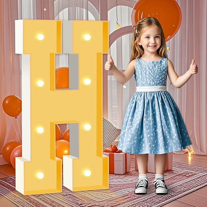 3ft Marquee Letters H, Light Up Letters, A-Z Warm Yellow LED Light Up Sign by HITINO