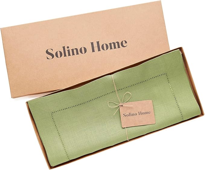 Solino Home Linen Moss Green Hemstitch Table Runner 48 Inches - Image 6