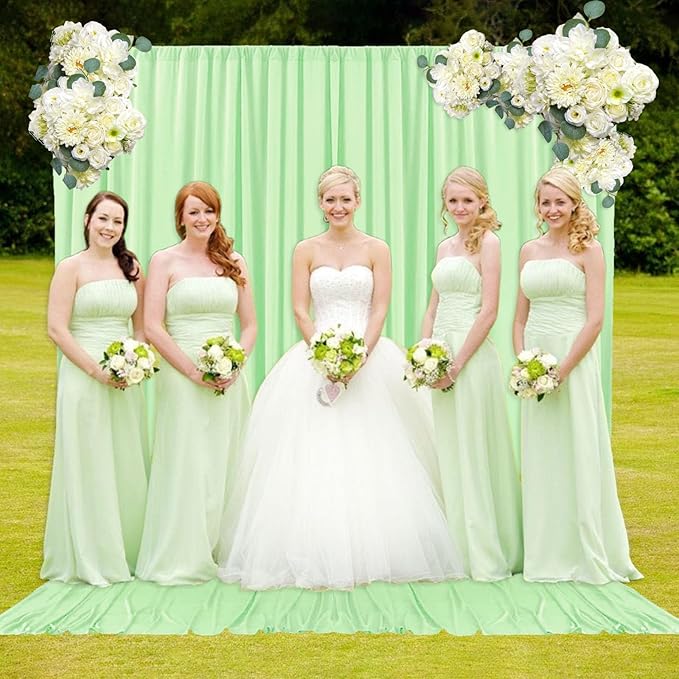 2 Panels Light Green Backdrop Curtain, 10 x 10 Feet Satin Background Curtains - Image 4