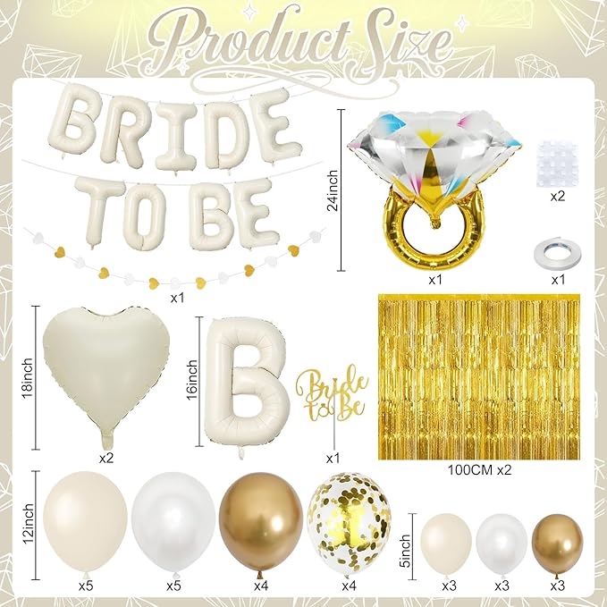 Cream Gold Bachelorette Party Decorations, Bride To Be Mylar Foil Letter - Image 4