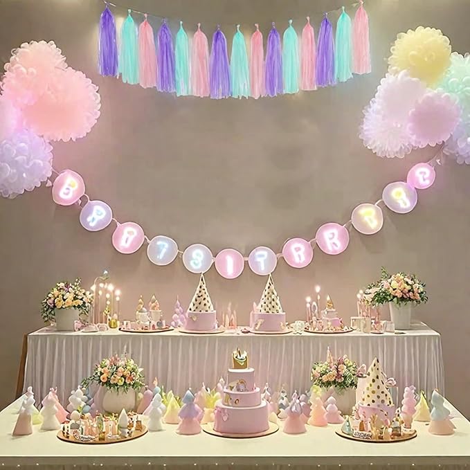 Pink Purple and Blue Tassel Garland Banner Paper Tassels - Image 6
