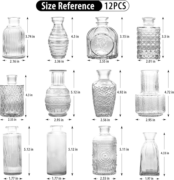 Glass Bud Vase Set of 12, Small Flower Vases - Image 2