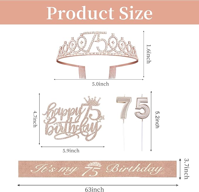 75th Birthday Decorations for Women Including Sash, Crown/Tiara, Candles and - Image 2