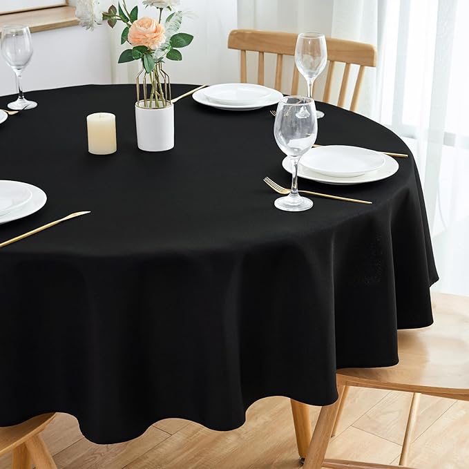 2 Pack Round Table Cloth 48 Inch Black Tablecloth Washable Polyester Solid - Image 8