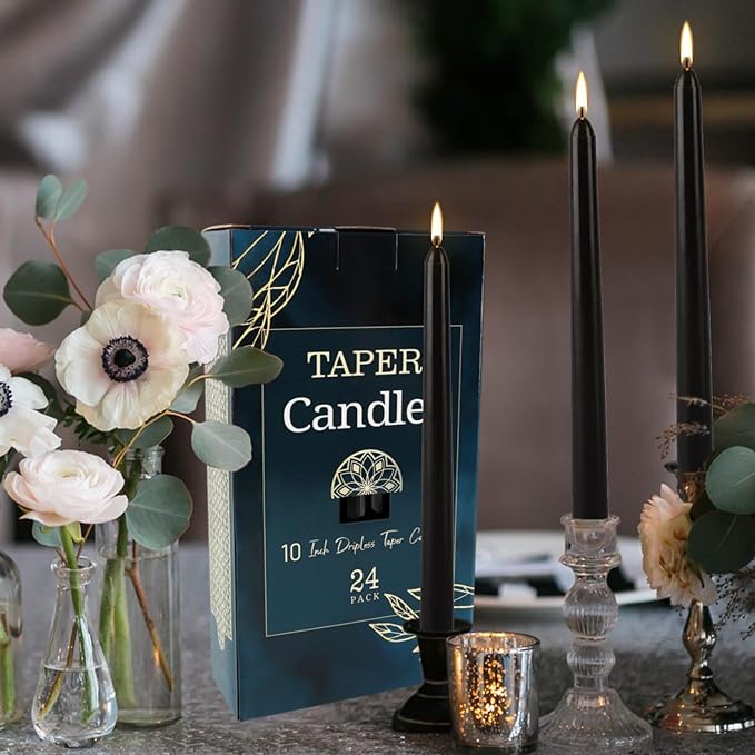 24 Pack Black Taper Candles, 7-8 Hours Burn Time, Smokeless and Dripless - Image 8