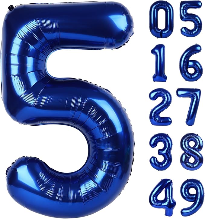 Night Blue 40 Inch Large Number 5 Birthday Balloon, 2025 Five 5th 15 25 35 50 by Upgesy