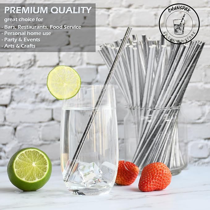 7.75 inch Disposable Silver Paper Straws 1000 Counts - Image 3