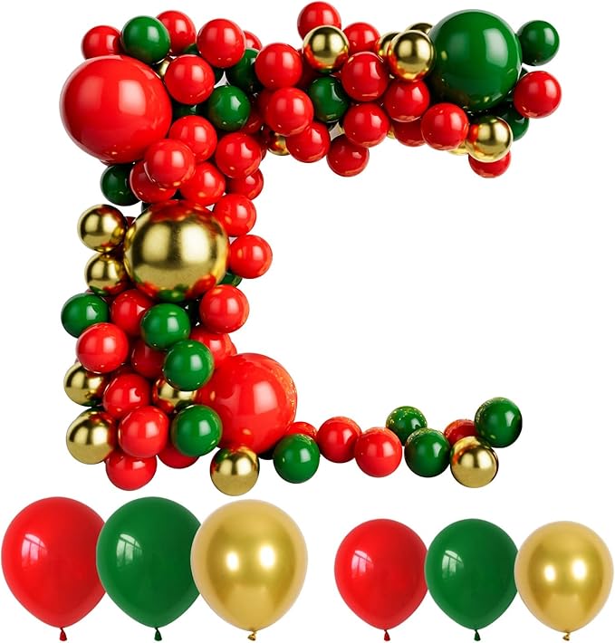 Red Green and Gold Balloon Garland Kit by LZVPL