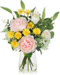 Briful Artificial Flowers in Vase, Mixed White Rose Pink Peony Yellow Daisy and by Briful