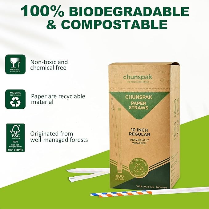 10.25 Inch Long Disposable Paper Straws Biodegradable Individually Wrapped - Image 6