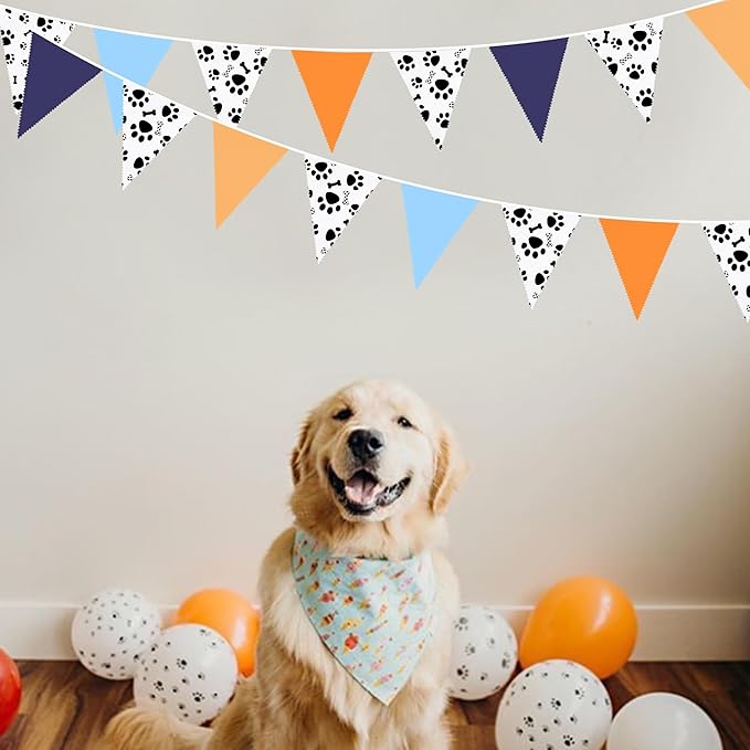 32Ft Orange Blue Dog Paw Party Decorations Puppy Paw Print Fabric Banner - Image 4
