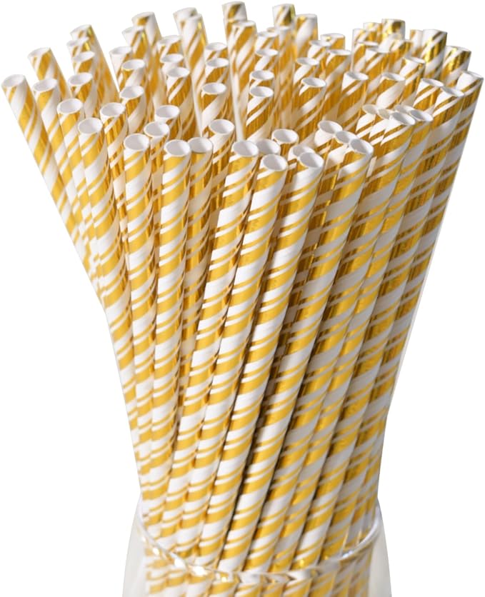 Gold Straws Disposable Cocktail Drinking Paper Straws by GLUJASBIO