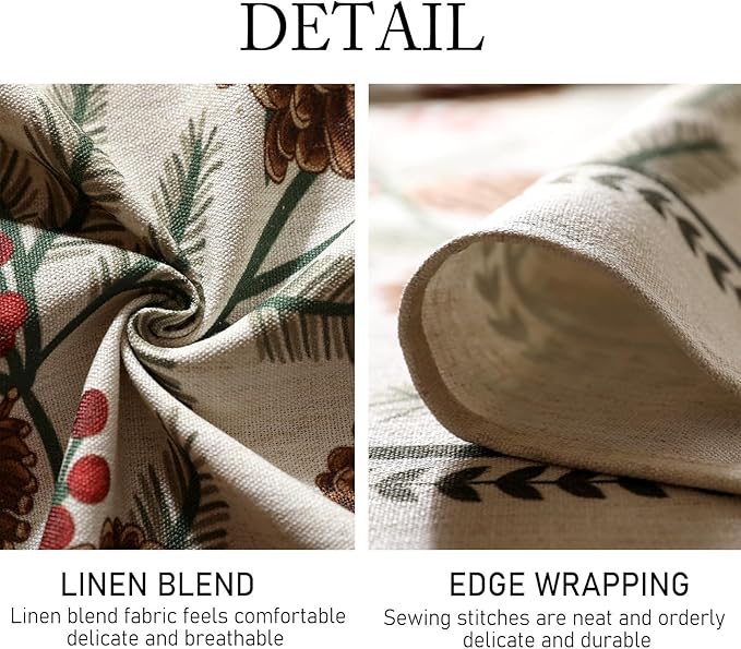 ISAENNE Designer Christmas Beige Linen Round Tablecloth, Pinecones Pattern - Image 4