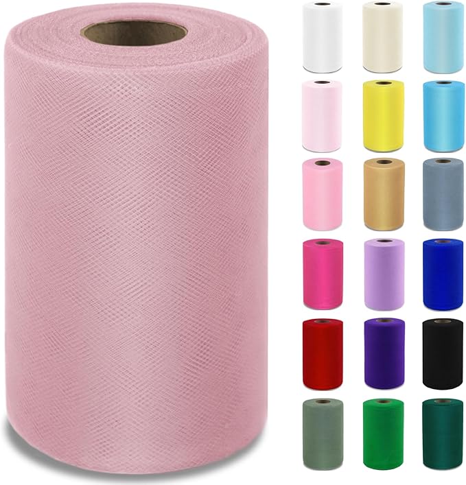 Dusty Rose Tulle Fabric Roll 6”by 100 Yards Soft Tulle Spool by Grainear