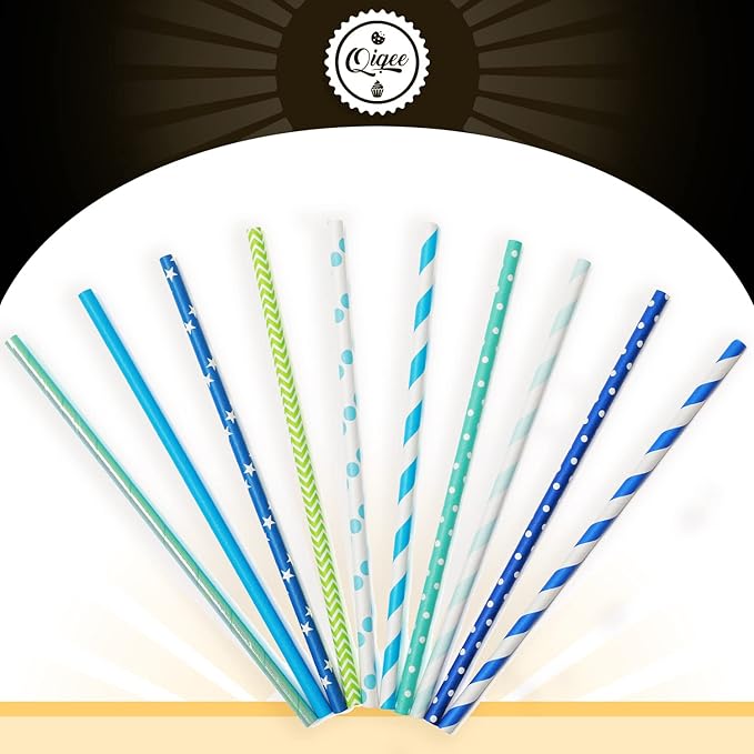 Blue Paper Straws 150pcs Disposable Bulk qiqee - Image 4