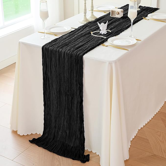 Sioloc Black Cheesecloth Table Runner Fall Autumn Decor - Image 3