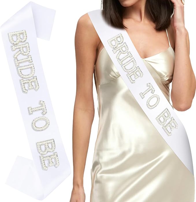 White Bride to Be Sash Bachelorette Party Decorations Bridal Shower Engagement by FASHIONORIGINSANDHERE