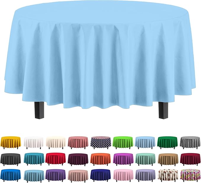 Party Solids 12-Pack Premium Plastic Tablecloth 84in. Round Table Cover by Exquisite