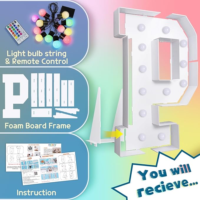 imprsv 4FT Colorful Marquee Light Up Letters P, 18 Colors Light Up Letters - Image 5