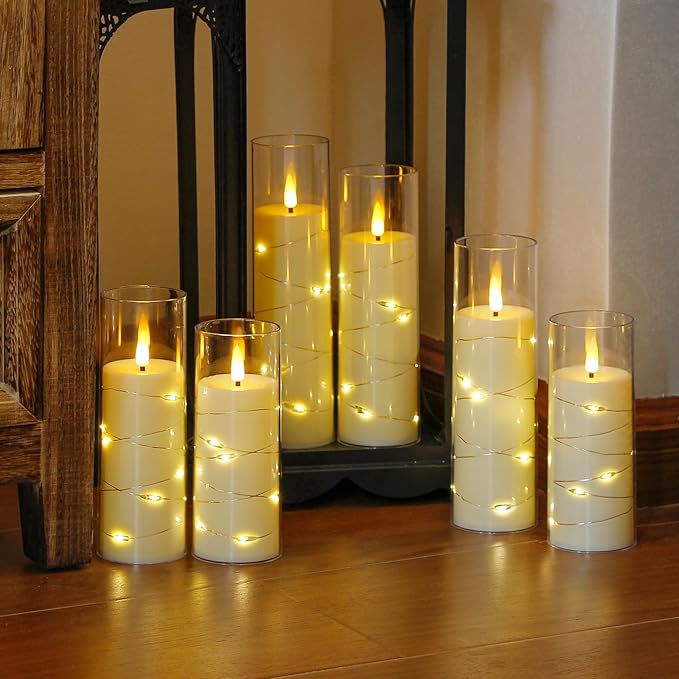 Ivory Flameless Candles with Remote and String Light, 2.2"x 5" - Image 2
