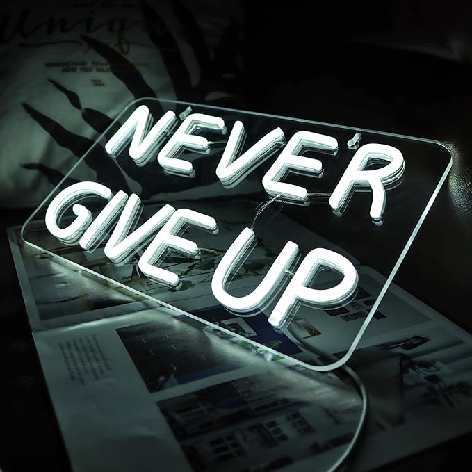 Never Give Up Neon Sign for Wall Decor, Inspire Slogan for Study Room Decoration - Image 2