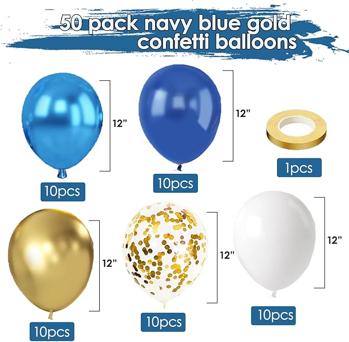 Navy Blue and Gold Confetti Balloons - Image 2
