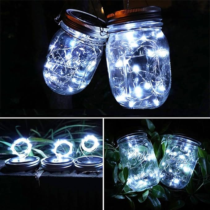 SunKite Solar Mason Jar Lights, 12 Pack 30 LED Waterproof Fairy Firefly Jar - Image 7