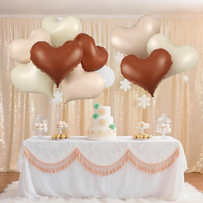 Cream White Beige Heart Balloons, 24Inch Large Heart Foil Balloons - Image 6
