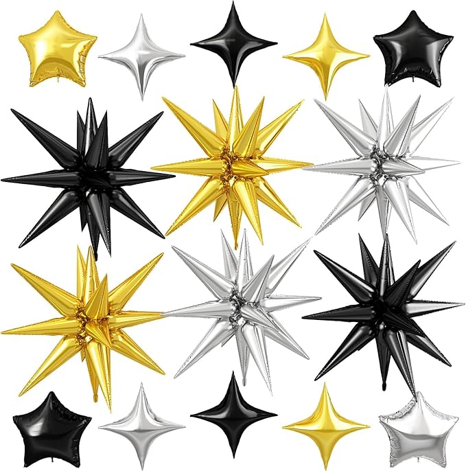 Black Gold Silver Star Balloon by Cledeco