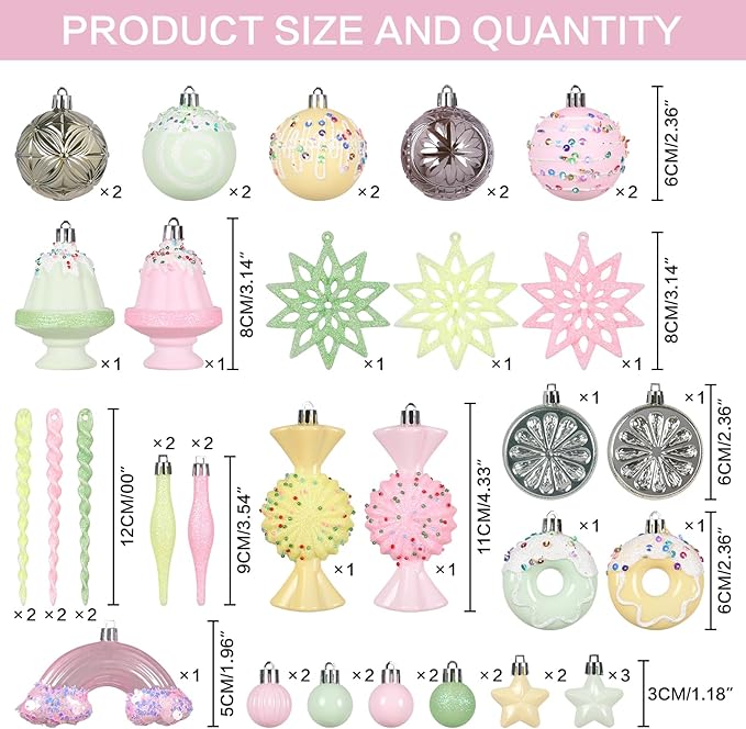 RoseCraft Christmas Ball Ornaments Set, 45 Pack Macaroon Plastic Shatterproof - Image 2