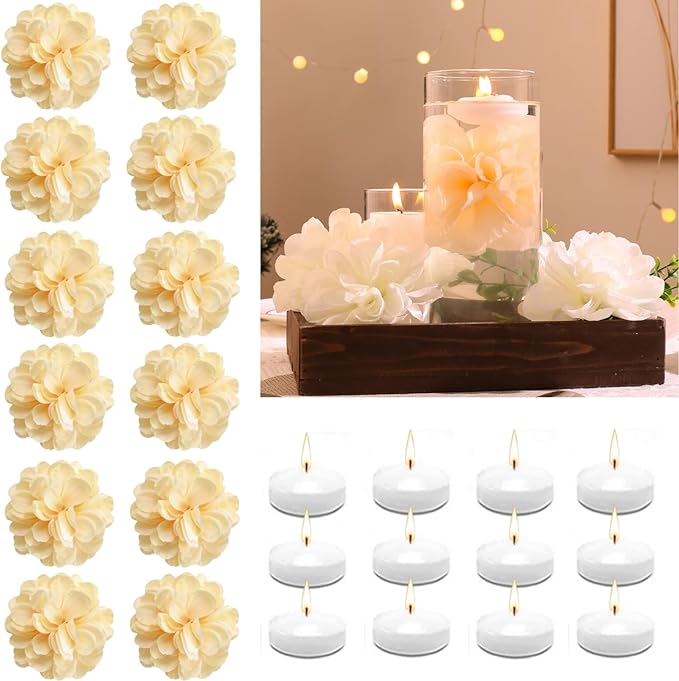 24 Pcs Floating Candles for Centerpieces and Floating Flowers Artificial by WPPNSY
