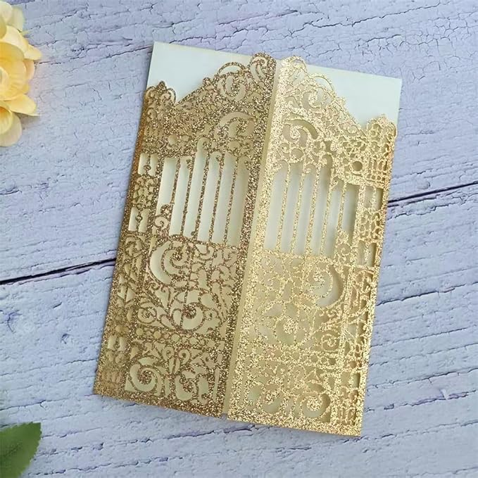 Glitter Laser Cut Gate Invitation Gold Castle - Image 5