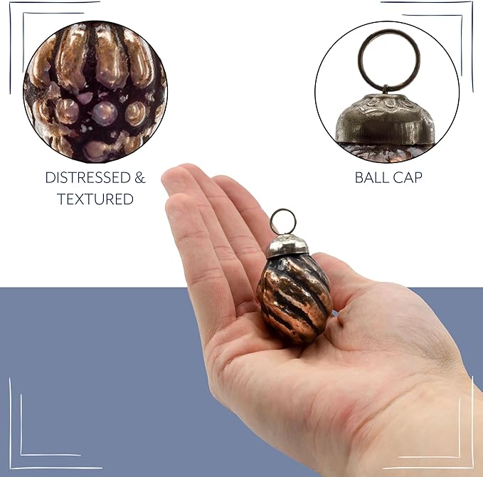 AuldHome Mercury Glass Finial Ornaments; Distressed Metal Antique Style - Image 9