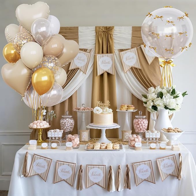 Sand White and Gold Balloons Beige Heart Balloon as Engagement Party Decorations - Image 4