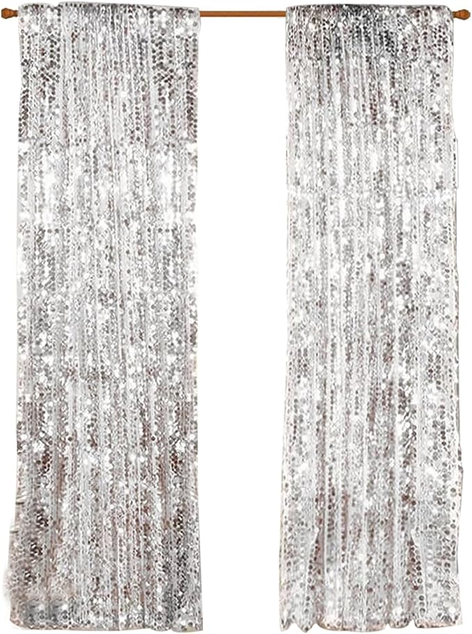 9FTx9FT Silver Big Sequin Backdrop Curtains Panels Drapes Home Party Supplies - Image 4