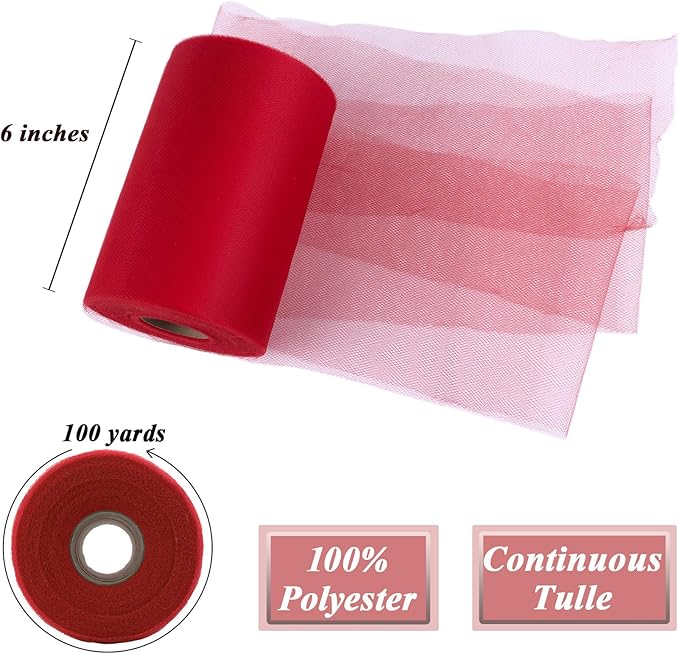 Red Tulle Fabric Roll 6" by 100 Yards Soft Tulle Spool - Image 2